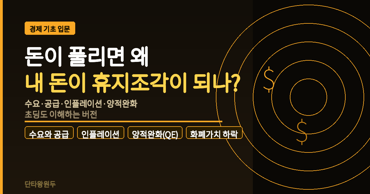 돈이 풀리면 왜 내 돈이 휴지조각이 되나? — 수요·공급·인플레이션·양적완화 초딩 버전